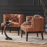 Clough Contemporary Faux Leather Tufted Accent Chairs, Cognac Brown and Dark Brown Noble House