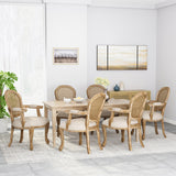 Noble House Mina French Country Wood and Cane Upholstered Dining Chair (Set of 6), Beige and Natural