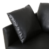 Brockbank Modern Faux Leather 3 Seater Sofa with Pillows, Midnight Black and Silver Noble House