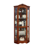 Mirrored Corner Curio Cabinet in Warm Cherry Brown