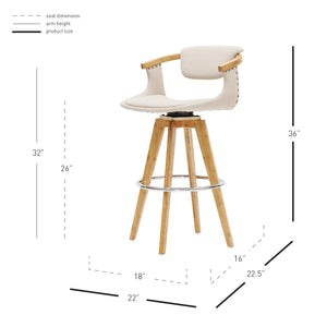 Darwin 360-Degree Swivel Counter Stool - Chic Mid-Century Design with Bamboo Legs and Linen Upholstery