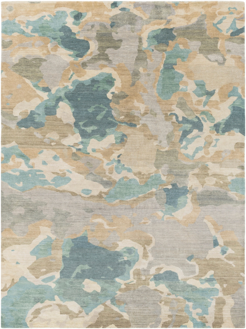 Slice of Nature SLI-6407 Modern Wool, Viscose Rug SLI6407-913 Ice Blue, Dark Green, Butter, Ivory 90% Wool, 10% Viscose 9' x 13'