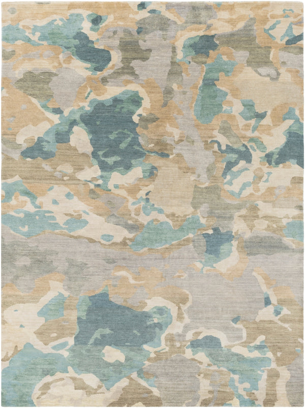 Slice of Nature SLI-6407 Modern Wool, Viscose Rug SLI6407-811 Ice Blue, Dark Green, Butter, Ivory 90% Wool, 10% Viscose 8' x 11'