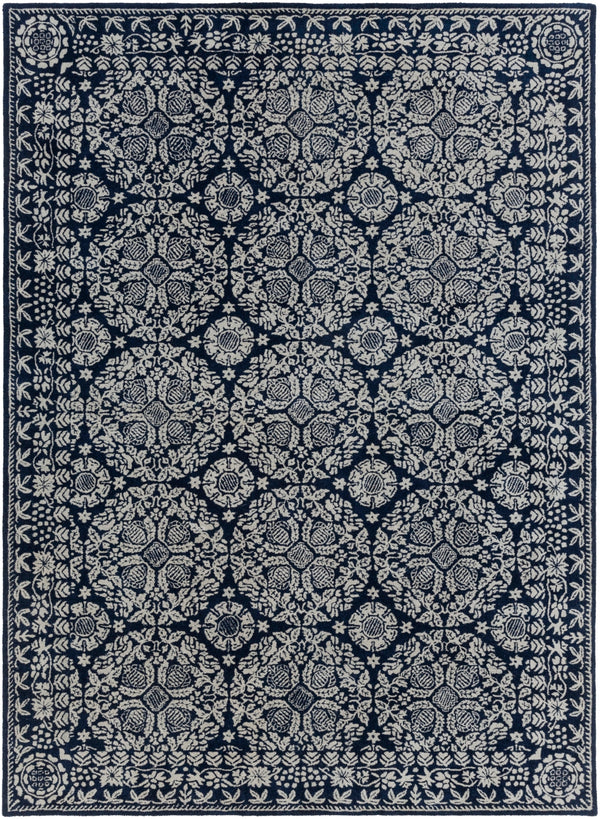 Smithsonian SMI-2112 Traditional NZ Wool Rug SMI2112-811 Dark Blue, Light Gray 100% NZ Wool 8' x 11'