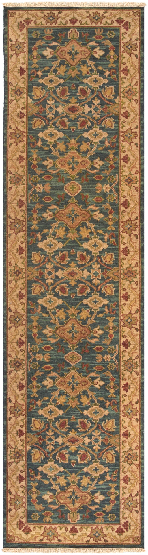 Soumek SMK-51 Traditional NZ Wool Rug SMK51-2610 Dark Green, Camel, Burnt Orange, Rust, Grass Green, Mustard 100% NZ Wool 2'6" x 10'