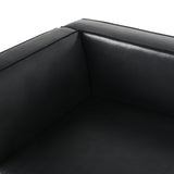 Noble House Goyette Contemporary Faux Leather 3 Seater Sofa with Chaise Lounge, Midnight Black and Dark Walnut