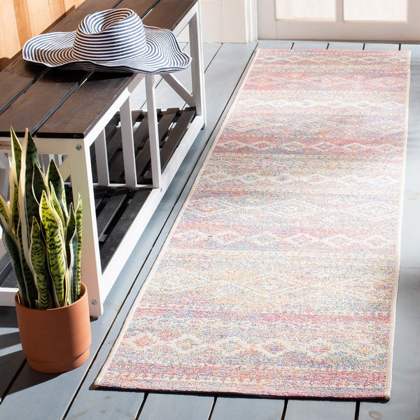 Summer 498 Indoor / Outdoor Power Loomed 23% Polyester 76% Polypropylene 1% Backing Material Rug Ivory / Pink