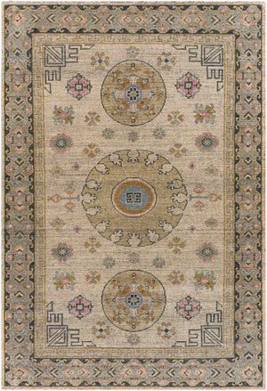Smyrna SMY-2301 Traditional Wool Rug SMY2301-912 Dark Green, Wheat, Pale Pink, Denim, Medium Gray, Beige, Black 100% Wool 9' x 12'