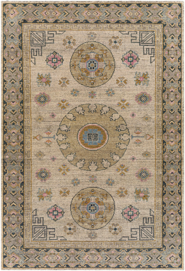 Smyrna SMY-2301 Traditional Wool Rug SMY2301-912 Dark Green, Wheat, Pale Pink, Denim, Medium Gray, Beige, Black 100% Wool 9' x 12'