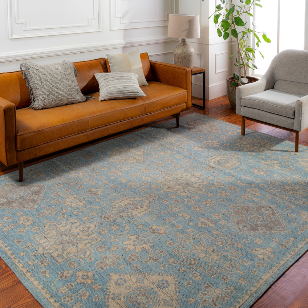 Smyrna SMY-2303 Traditional Wool Rug SMY2303-912 Denim, Medium Gray, Beige, Black 100% Wool 9' x 12'