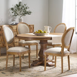 Noble House Dored French Country Fabric Upholstered Wood 5 Piece Dining Set, Beige and Natural