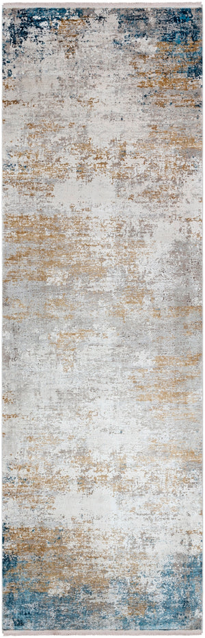Solar SOR-2301 Modern Viscose, Acrylic Rug SOR2301-3910 Sky Blue, Dark Blue, Bright Yellow, White, Taupe, Medium Gray 70% Viscose, 30% Acrylic 3' x 9'10"