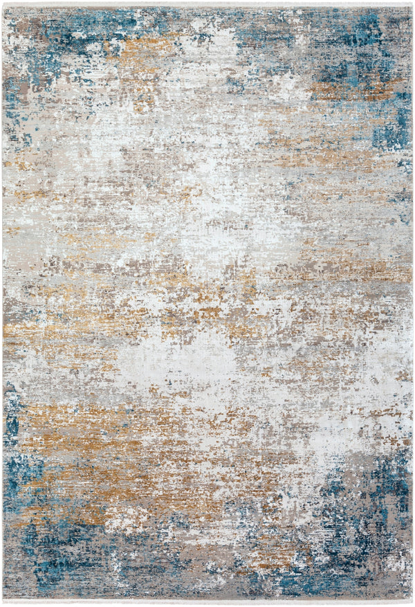 Solar SOR-2301 Modern Viscose, Acrylic Rug SOR2301-76112 Sky Blue, Dark Blue, Bright Yellow, White, Taupe, Medium Gray 70% Viscose, 30% Acrylic 7'6" x 11'2"