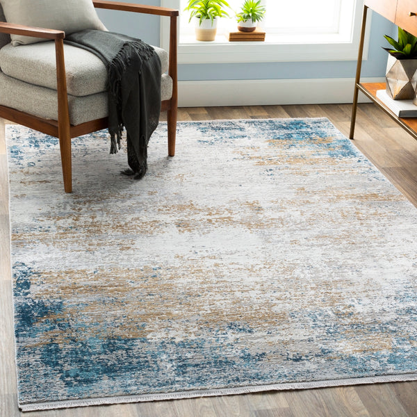 Solar SOR-2301 Modern Viscose, Acrylic Rug SOR2301-9613 Sky Blue, Dark Blue, Bright Yellow, White, Taupe, Medium Gray 70% Viscose, 30% Acrylic 9'6" x 13'