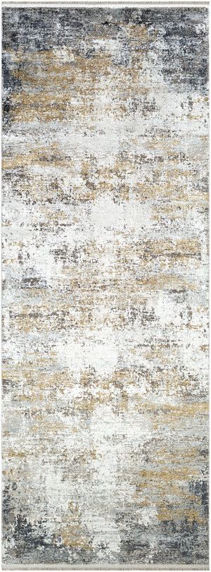 Solar SOR-2302 Modern Viscose, Acrylic Rug SOR2302-38 Medium Gray, Taupe, Bright Yellow, White 70% Viscose, 30% Acrylic 3' x 8'