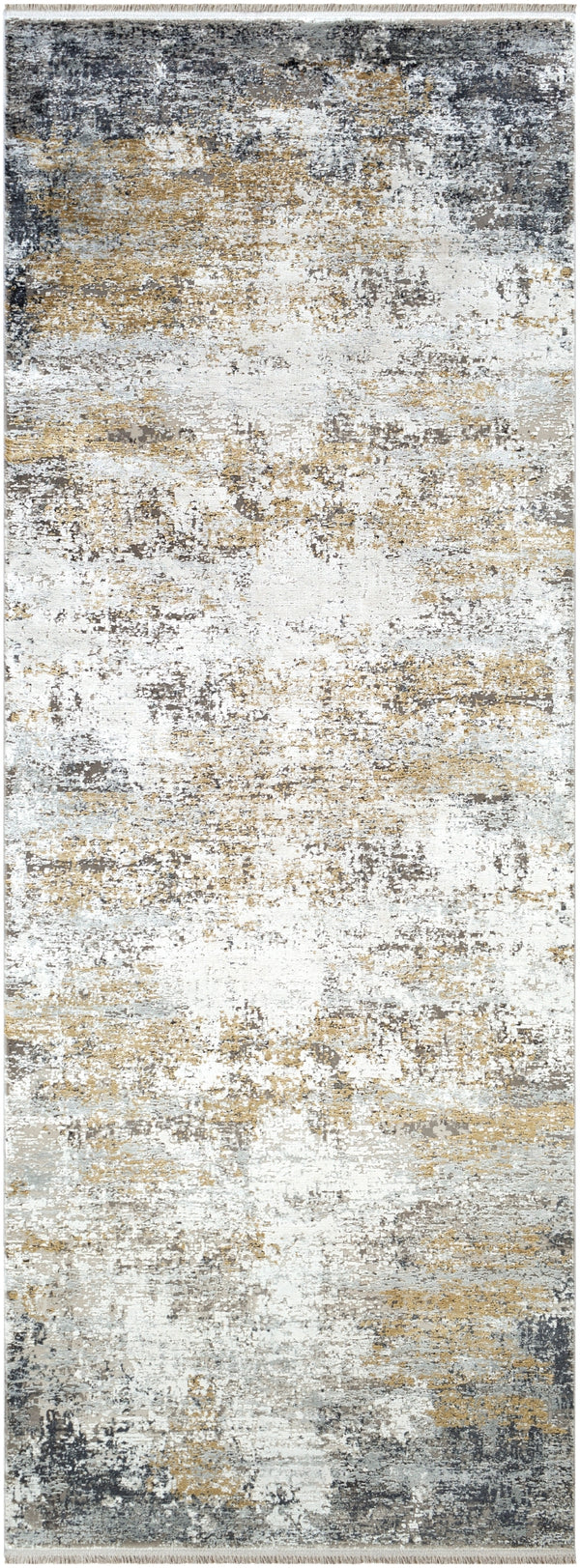 Solar SOR-2302 Modern Viscose, Acrylic Rug SOR2302-38 Medium Gray, Taupe, Bright Yellow, White 70% Viscose, 30% Acrylic 3' x 8'