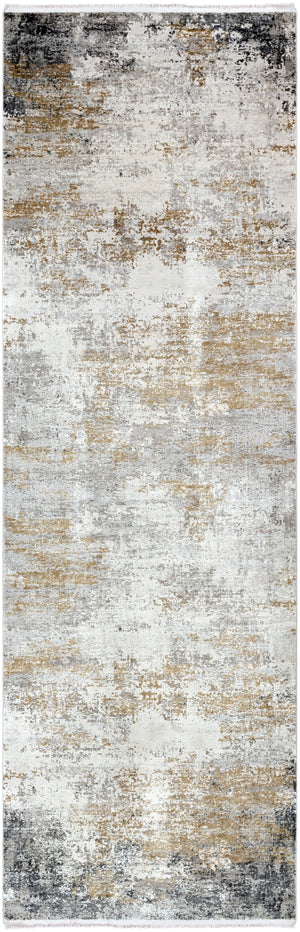 Solar SOR-2302 Modern Viscose, Acrylic Rug SOR2302-3910 Medium Gray, Taupe, Bright Yellow, White 70% Viscose, 30% Acrylic 3' x 9'10"