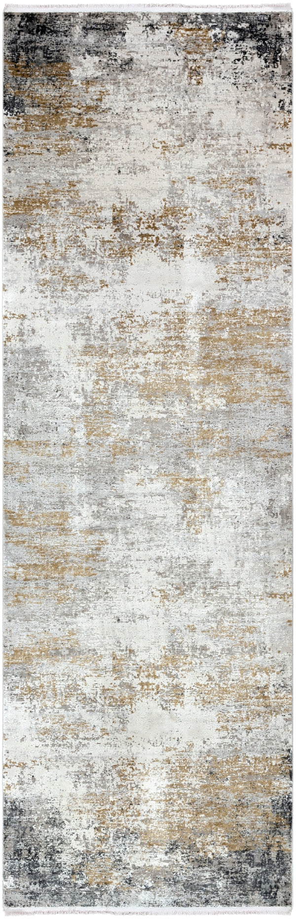 Solar SOR-2302 Modern Viscose, Acrylic Rug SOR2302-3910 Medium Gray, Taupe, Bright Yellow, White 70% Viscose, 30% Acrylic 3' x 9'10"