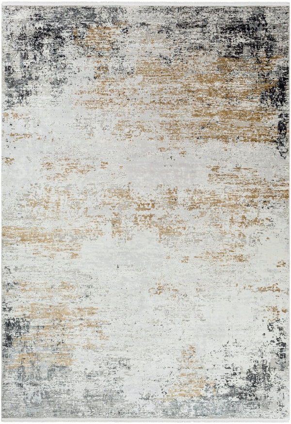 Solar SOR-2302 Modern Viscose, Acrylic Rug SOR2302-9613 Medium Gray, Taupe, Bright Yellow, White 70% Viscose, 30% Acrylic 9'6" x 13'
