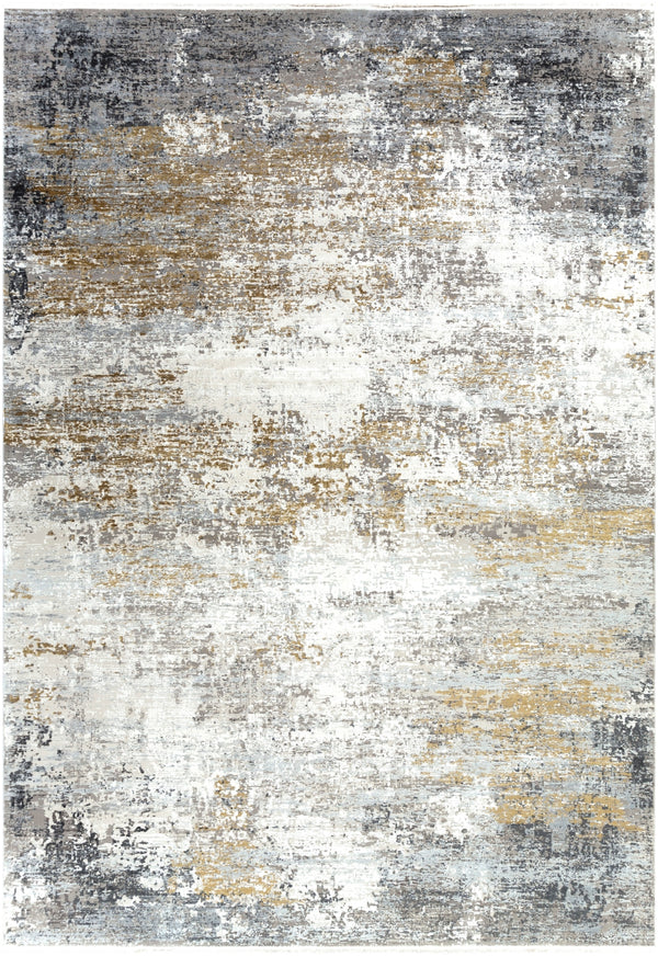 Solar SOR-2302 Modern Viscose, Acrylic Rug SOR2302-76112 Medium Gray, Taupe, Bright Yellow, White 70% Viscose, 30% Acrylic 7'6" x 11'2"