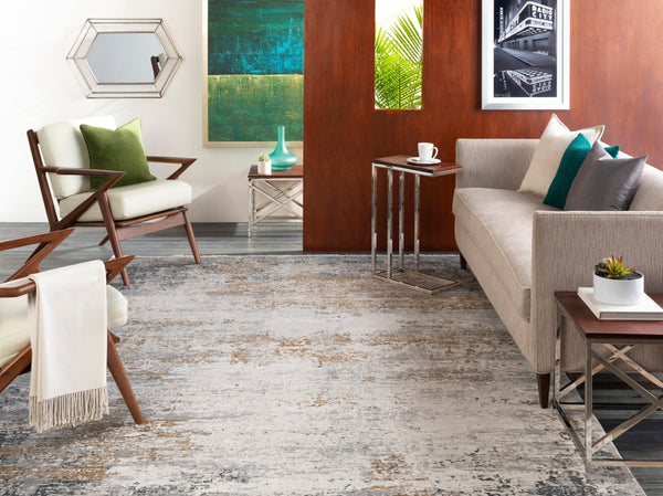 Solar SOR-2302 Modern Viscose, Acrylic Rug SOR2302-3910 Medium Gray, Taupe, Bright Yellow, White 70% Viscose, 30% Acrylic 3' x 9'10"