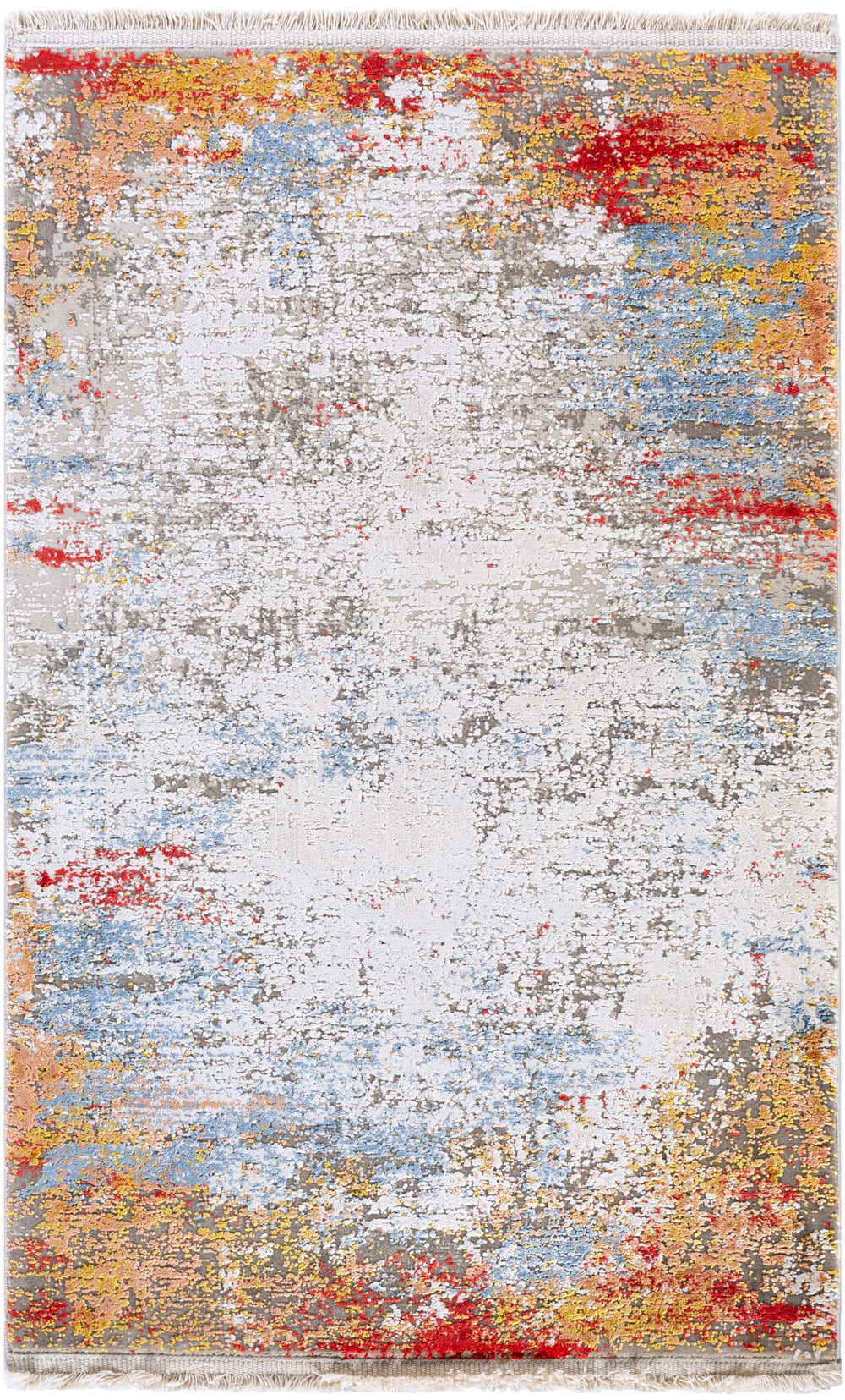Solar SOR-2303 Modern Viscose, Acrylic Rug SOR2303-9613 Burnt Orange, Bright Yellow, Bright Red, Sky Blue, White, Taupe, Medium Gray 70% Viscose, 30% Acrylic 9'6" x 13'