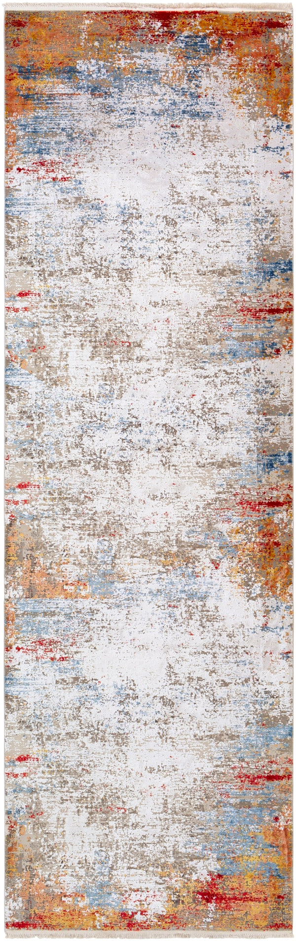 Solar SOR-2303 Modern Viscose, Acrylic Rug SOR2303-3910 Burnt Orange, Bright Yellow, Bright Red, Sky Blue, White, Taupe, Medium Gray 70% Viscose, 30% Acrylic 3' x 9'10"