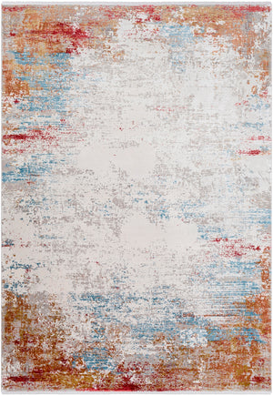 Solar SOR-2303 Modern Viscose, Acrylic Rug SOR2303-576 Burnt Orange, Bright Yellow, Bright Red, Sky Blue, White, Taupe, Medium Gray 70% Viscose, 30% Acrylic 5' x 7'6"