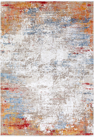 Solar SOR-2303 Modern Viscose, Acrylic Rug SOR2303-76112 Burnt Orange, Bright Yellow, Bright Red, Sky Blue, White, Taupe, Medium Gray 70% Viscose, 30% Acrylic 7'6" x 11'2"