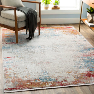 Solar SOR-2303 Modern Viscose, Acrylic Rug SOR2303-9613 Burnt Orange, Bright Yellow, Bright Red, Sky Blue, White, Taupe, Medium Gray 70% Viscose, 30% Acrylic 9'6" x 13'