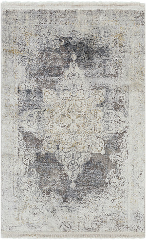 Solar SOR-2305 Traditional Viscose, Acrylic Rug SOR2305-9613 Charcoal, Taupe, Medium Gray, Bright Yellow, White, Light Gray 70% Viscose, 30% Acrylic 9'6" x 13'