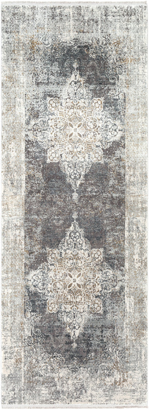 Solar SOR-2305 Traditional Viscose, Acrylic Rug SOR2305-38 Charcoal, Taupe, Medium Gray, Bright Yellow, White, Light Gray 70% Viscose, 30% Acrylic 3' x 8'