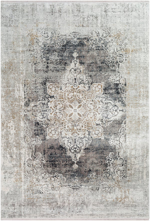 Solar SOR-2305 Traditional Viscose, Acrylic Rug SOR2305-576 Charcoal, Taupe, Medium Gray, Bright Yellow, White, Light Gray 70% Viscose, 30% Acrylic 5' x 7'6"