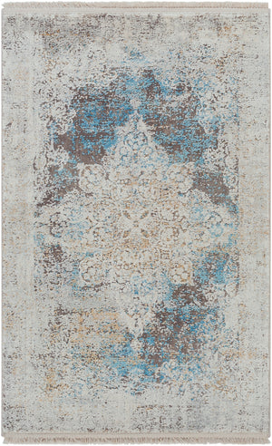 Solar SOR-2306 Traditional Viscose, Acrylic Rug SOR2306-9613 Sky Blue, Dark Blue, Taupe, Medium Gray, Light Gray, White, Bright Yellow 70% Viscose, 30% Acrylic 9'6" x 13'