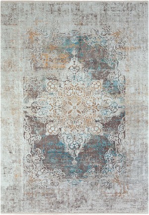 Solar SOR-2306 Traditional Viscose, Acrylic Rug SOR2306-76112 Sky Blue, Dark Blue, Taupe, Medium Gray, Light Gray, White, Bright Yellow 70% Viscose, 30% Acrylic 7'6" x 11'2"