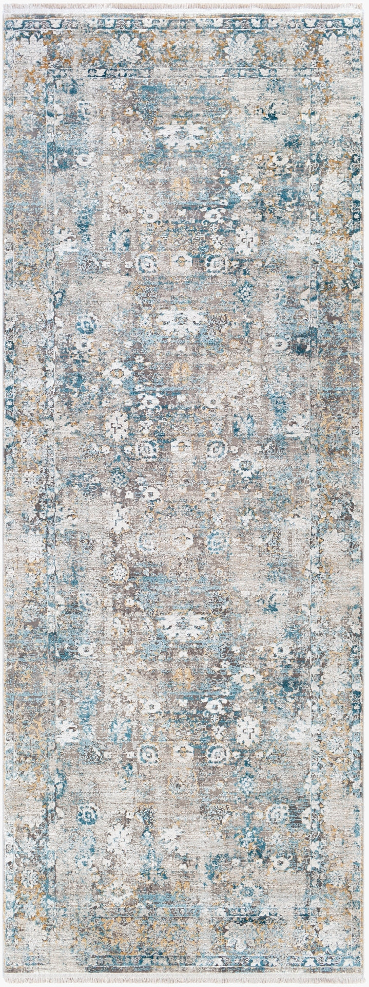 Solar SOR-2307 Traditional Viscose, Acrylic Rug SOR2307-9613 Sky Blue, Dark Blue, Taupe, Medium Gray, Light Gray, White, Bright Yellow 70% Viscose, 30% Acrylic 9'6" x 13'