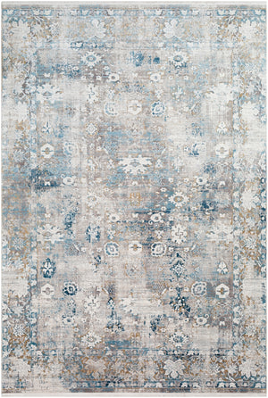 Solar SOR-2307 Traditional Viscose, Acrylic Rug SOR2307-576 Sky Blue, Dark Blue, Taupe, Medium Gray, Light Gray, White, Bright Yellow 70% Viscose, 30% Acrylic 5' x 7'6"