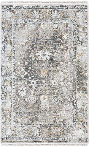 Solar SOR-2308 Traditional Viscose, Acrylic Rug SOR2308-9613 Charcoal, Taupe, Medium Gray, Bright Yellow, White, Light Gray 70% Viscose, 30% Acrylic 9'6" x 13'