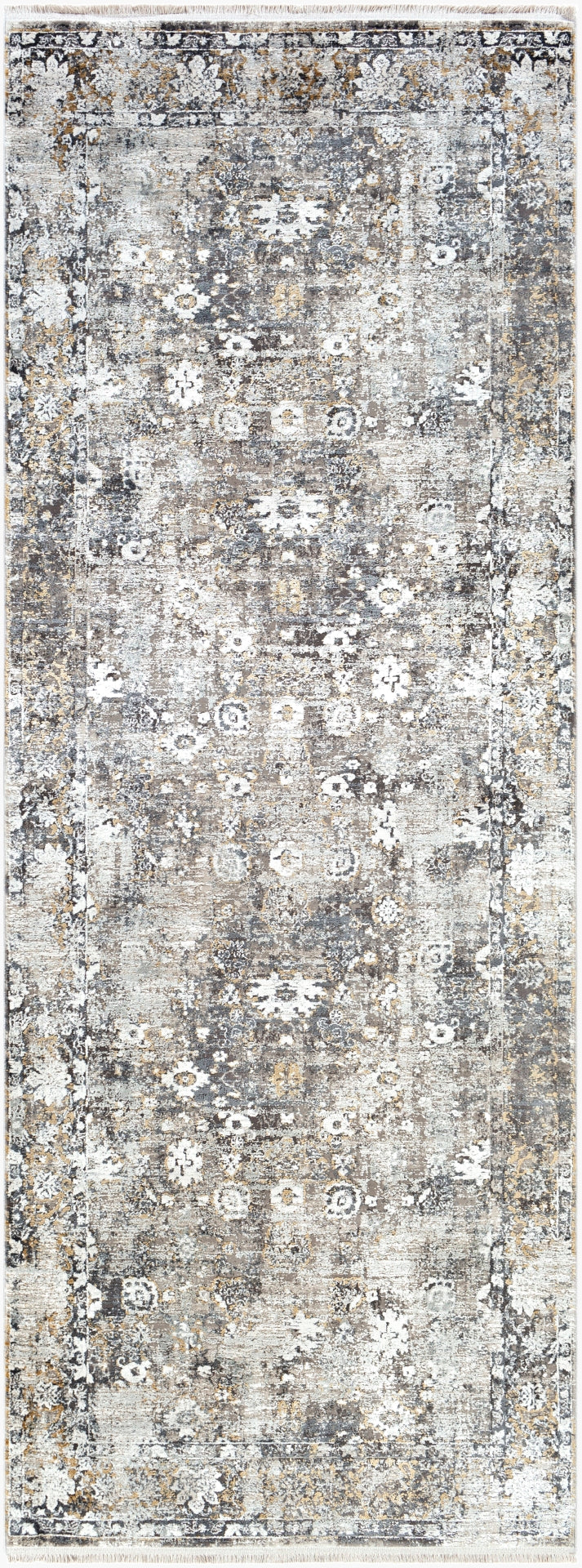 Solar SOR-2308 Traditional Viscose, Acrylic Rug SOR2308-9613 Charcoal, Taupe, Medium Gray, Bright Yellow, White, Light Gray 70% Viscose, 30% Acrylic 9'6" x 13'