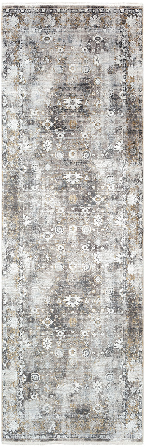 Solar SOR-2308 Traditional Viscose, Acrylic Rug SOR2308-3910 Charcoal, Taupe, Medium Gray, Bright Yellow, White, Light Gray 70% Viscose, 30% Acrylic 3' x 9'10"