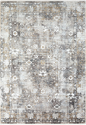 Solar SOR-2308 Traditional Viscose, Acrylic Rug SOR2308-76112 Charcoal, Taupe, Medium Gray, Bright Yellow, White, Light Gray 70% Viscose, 30% Acrylic 7'6" x 11'2"