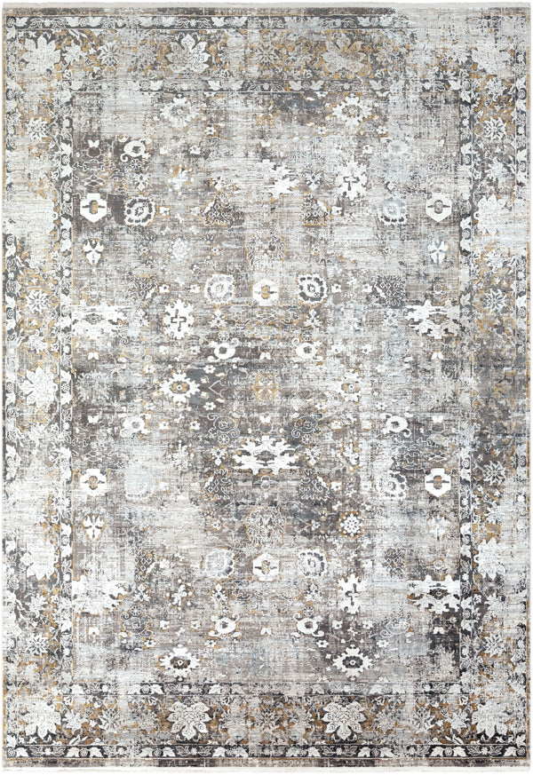 Solar SOR-2308 Traditional Viscose, Acrylic Rug SOR2308-76112 Charcoal, Taupe, Medium Gray, Bright Yellow, White, Light Gray 70% Viscose, 30% Acrylic 7'6" x 11'2"
