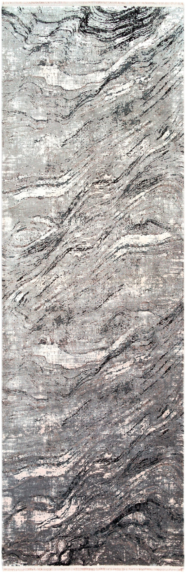Solar SOR-2309 Modern Viscose, Acrylic Rug SOR2309-3910 Charcoal, Medium Gray, Light Gray, Ivory, Black 70% Viscose, 30% Acrylic 3' x 9'10"