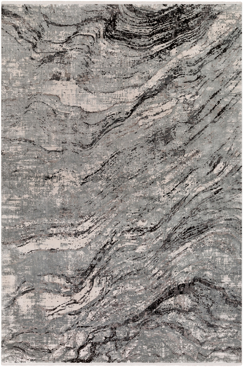 Solar SOR-2309 Modern Viscose, Acrylic Rug SOR2309-9613 Charcoal, Medium Gray, Light Gray, Ivory, Black 70% Viscose, 30% Acrylic 9'6" x 13'