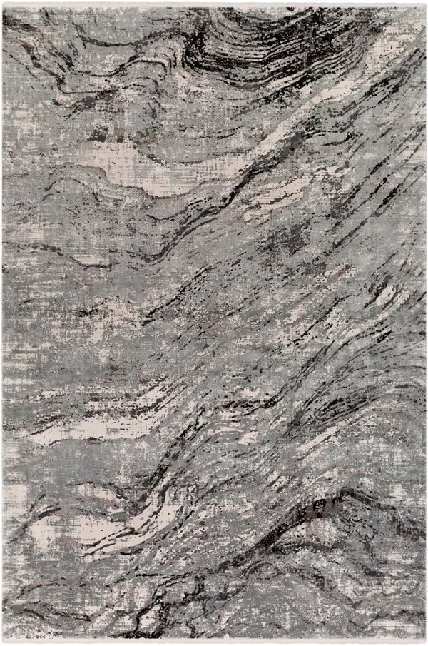 Solar SOR-2309 Modern Viscose, Acrylic Rug SOR2309-9613 Charcoal, Medium Gray, Light Gray, Ivory, Black 70% Viscose, 30% Acrylic 9'6" x 13'