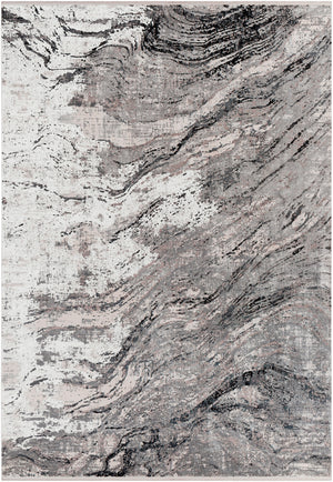 Solar SOR-2309 Modern Viscose, Acrylic Rug SOR2309-76112 Charcoal, Medium Gray, Light Gray, Ivory, Black 70% Viscose, 30% Acrylic 7'6" x 11'2"