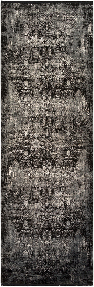 Solar SOR-2310 Traditional Viscose, Acrylic Rug SOR2310-3910 Black, Charcoal, Medium Gray, Light Gray 70% Viscose, 30% Acrylic 3' x 9'10"