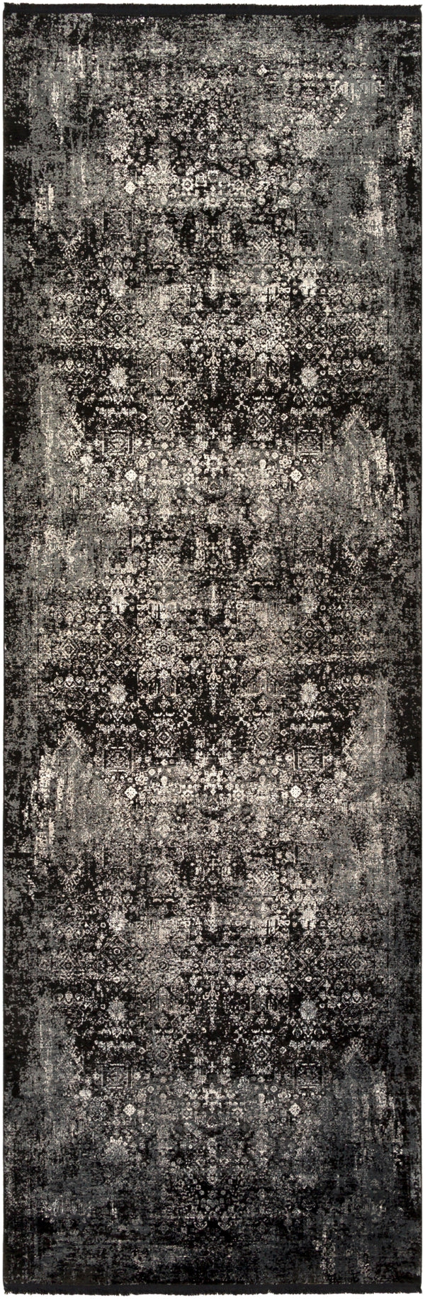 Solar SOR-2310 Traditional Viscose, Acrylic Rug SOR2310-3910 Black, Charcoal, Medium Gray, Light Gray 70% Viscose, 30% Acrylic 3' x 9'10"