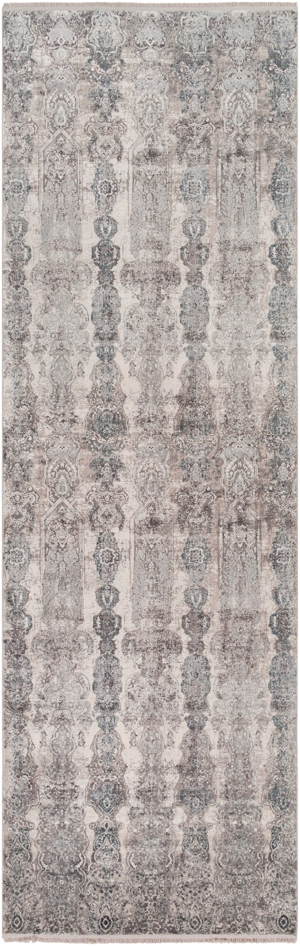 Solar SOR-2311 Modern Viscose, Acrylic Rug SOR2311-3910 Medium Gray, Light Gray, Ivory, Charcoal, Black 70% Viscose, 30% Acrylic 3' x 9'10"