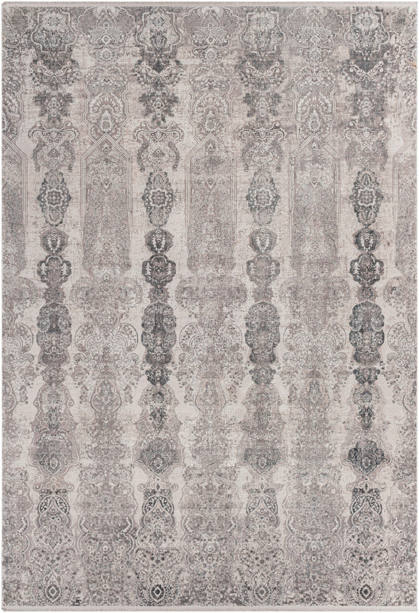 Solar SOR-2311 Modern Viscose, Acrylic Rug SOR2311-76112 Medium Gray, Light Gray, Ivory, Charcoal, Black 70% Viscose, 30% Acrylic 7'6" x 11'2"